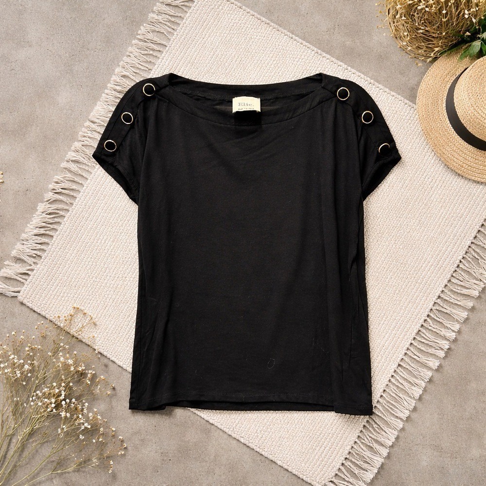 Elie Tahari Black Women's Blouse with Button Accents size Small